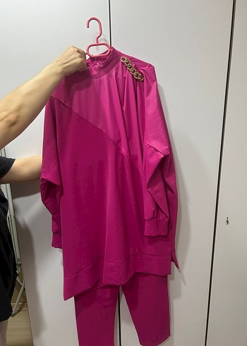 Pembe Zincir Detaylı Salaş Kadın Eşofman Takımı