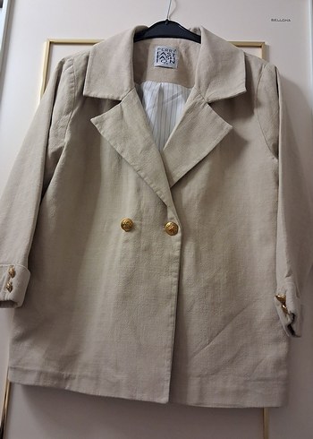 Bej Kadın Keten Midi Blazer