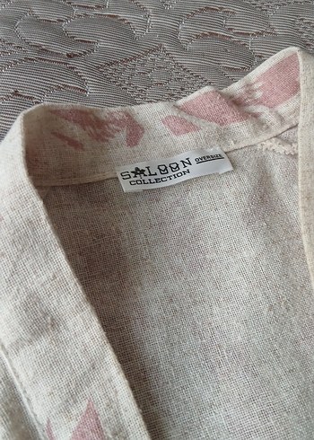 Bej Pastel Renkli Uzun Keten Kimono - Görsel 3