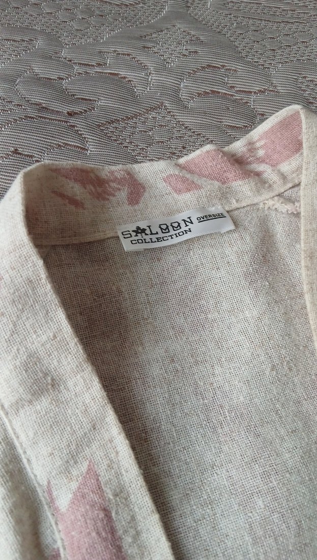 Bej Pastel Renkli Uzun Keten Kimono - Görsel 3