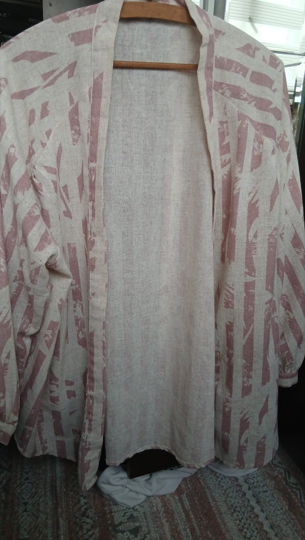 Bej Pastel Renkli Uzun Keten Kimono - Görsel 2