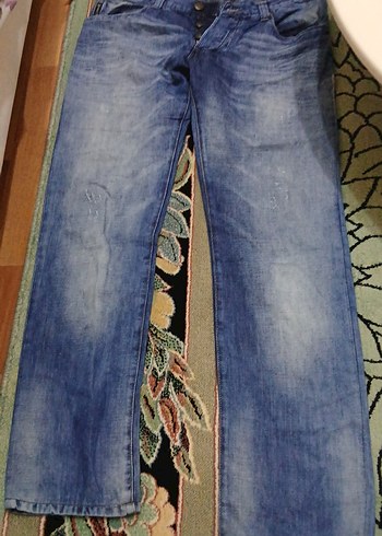 Erkek Mavi Bağlamalı Düğmeli Bol Kesim Kot - Görsel 2