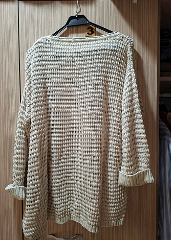 Bej Örgü Kadın Triko Kazak - Görsel 2