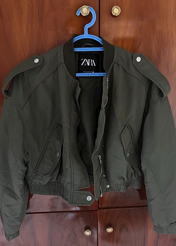 ZARA yeşil Fermuarlı Kadın bomber Ceket