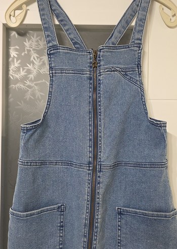 Fermuarlı Mavi Denim Midi Tulum - Görsel 2