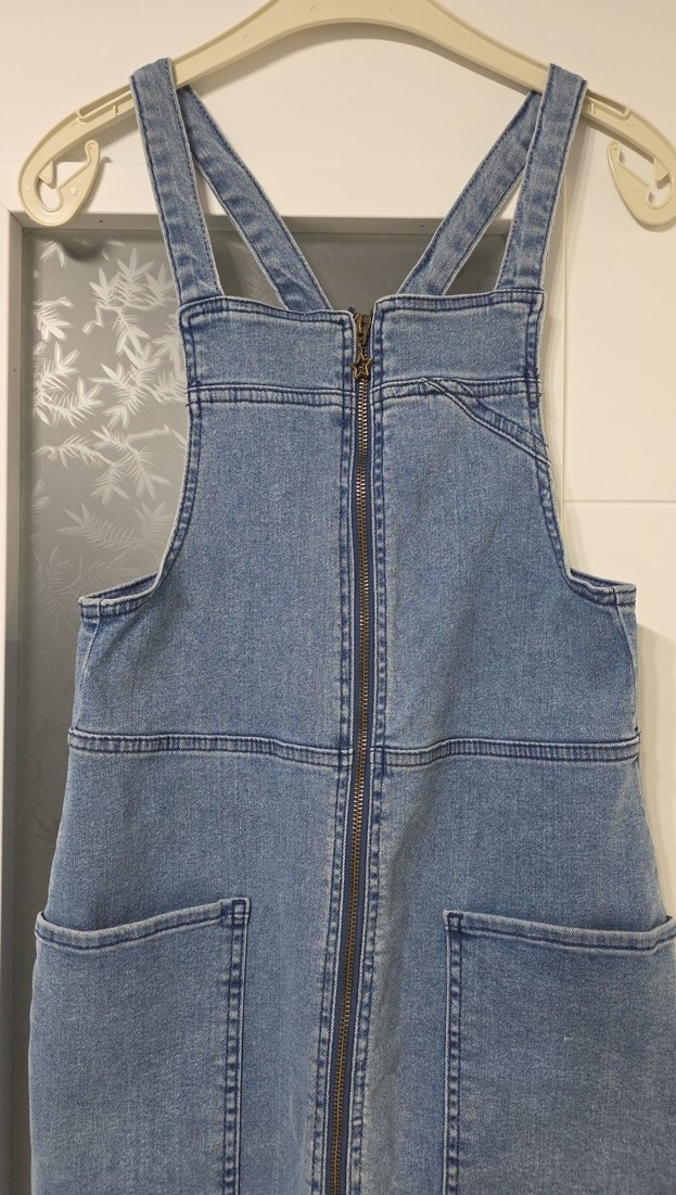 Fermuarlı Mavi Denim Midi Tulum - Görsel 2