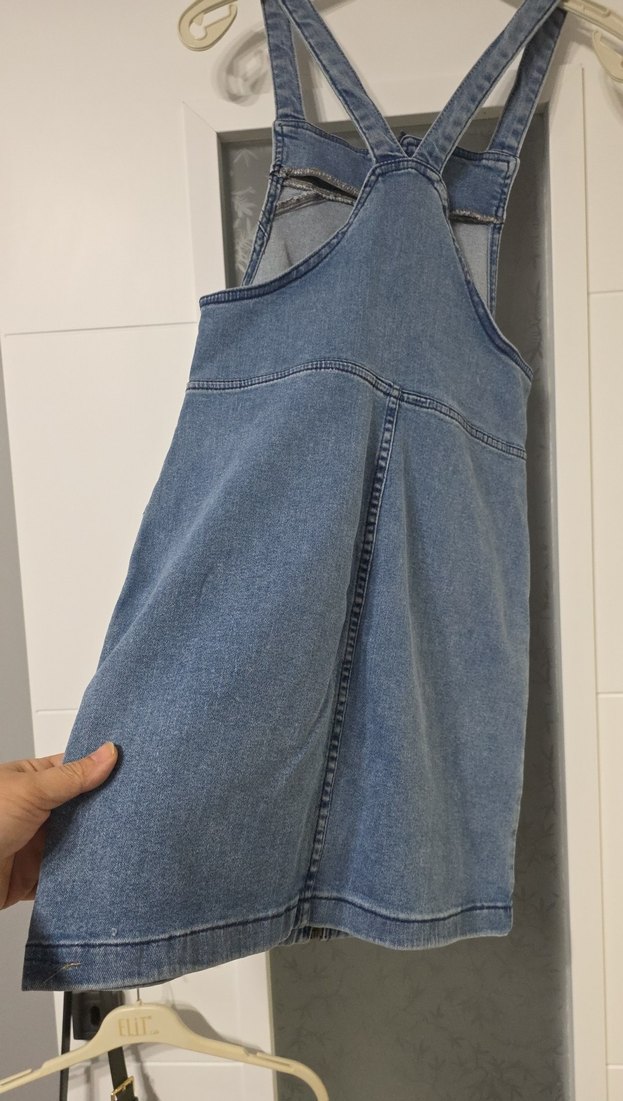 Fermuarlı Mavi Denim Midi Tulum - Görsel 3