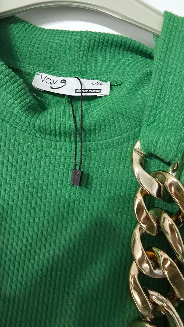 Zincir Detaylı Yeşil Kadın Elbise - Görsel 5