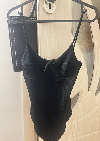 Siyah Strappy Fitilli Kadın Mayo