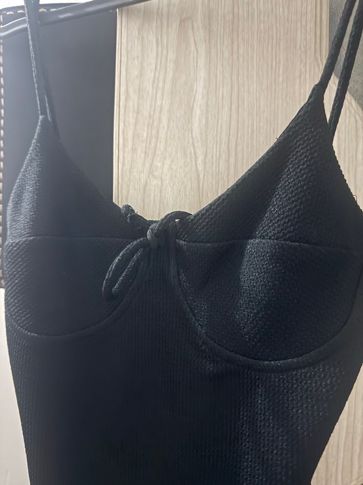 Siyah Strappy Fitilli Kadın Mayo - Görsel 3