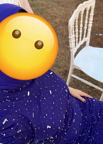 Uzun Kollu Boncuk İşlemeli Mavi Abiye Elbise - Görsel 2