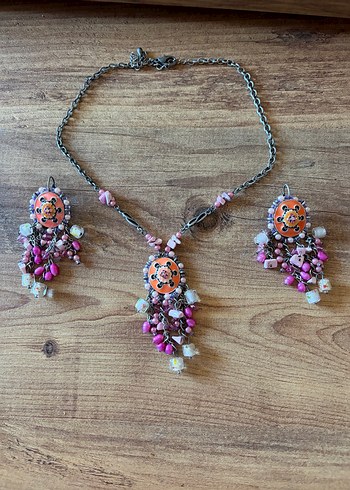 Accessorize  Bohem Pembe Cicekli Gumus Taki Seti