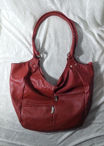American Vintage Koyu Kirmizi Deri Vintage Omuz Cantasi