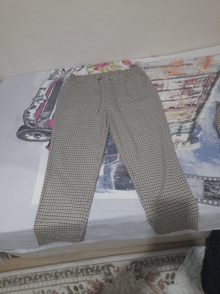 Düğmeli Bej Kadın Kumaş Pantolon - Görsel 5