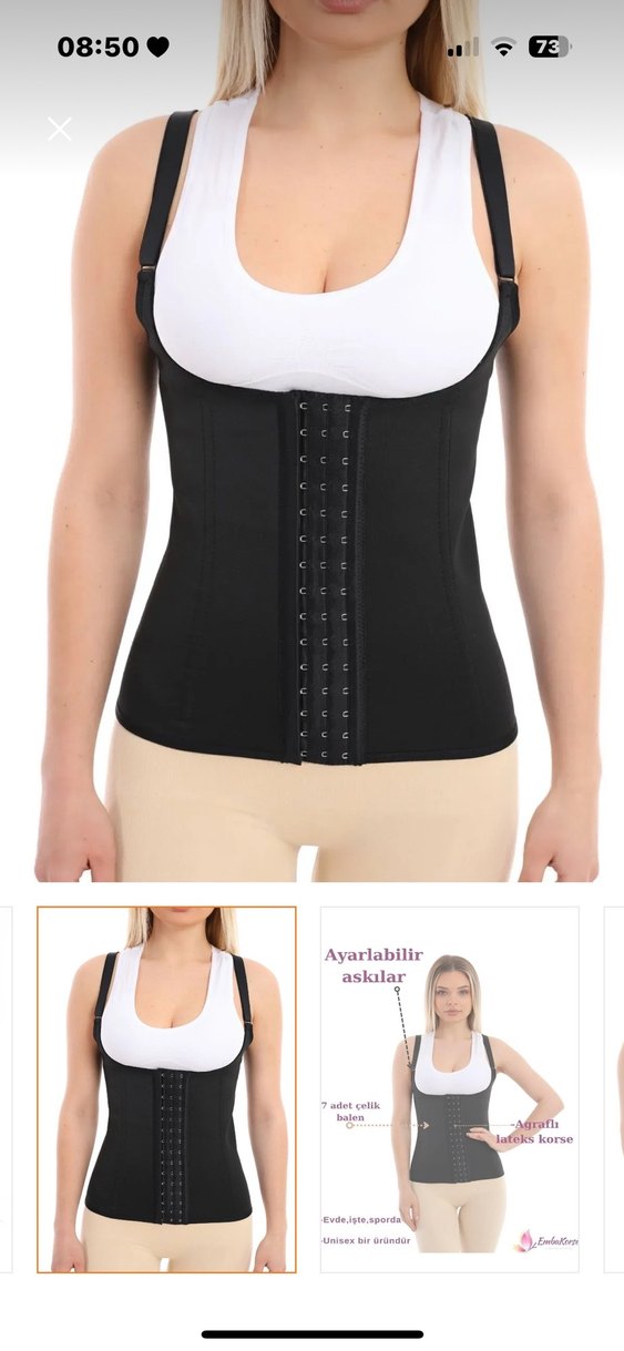 Ayarlanabilir Siyah Lateks Korse, 7 Çelik Balenli - Görsel 3