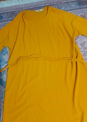 hardal sarısı Uzun Kollu Salaş Midi Tunik - Görsel 2