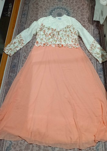 Uzun Kollu Dantel Detaylı Pembe Abiye Elbise - Görsel 2