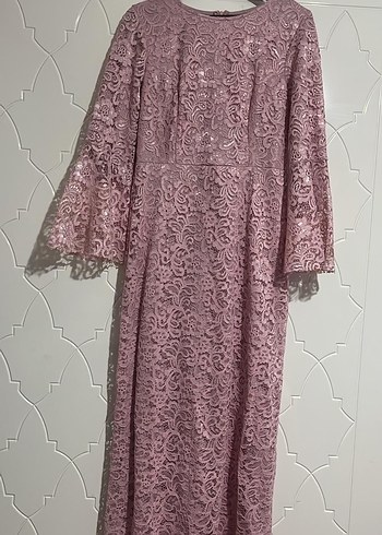Dantel İşlemeli Pembe Uzun Elbise - Görsel 2