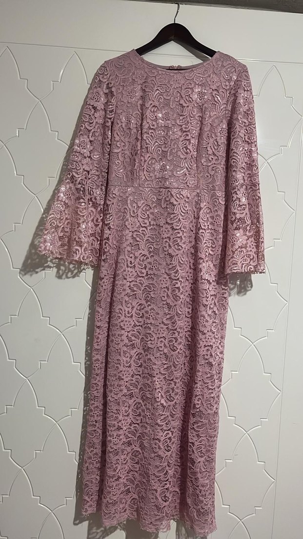 Dantel İşlemeli Pembe Uzun Elbise - Görsel 2