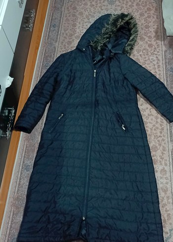 Kadın lacivertUzun Mont Kürklü Kapüşonlu - Görsel 3