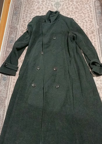 Gri Uzun Düğmeli Kadın Kaban - Görsel 2