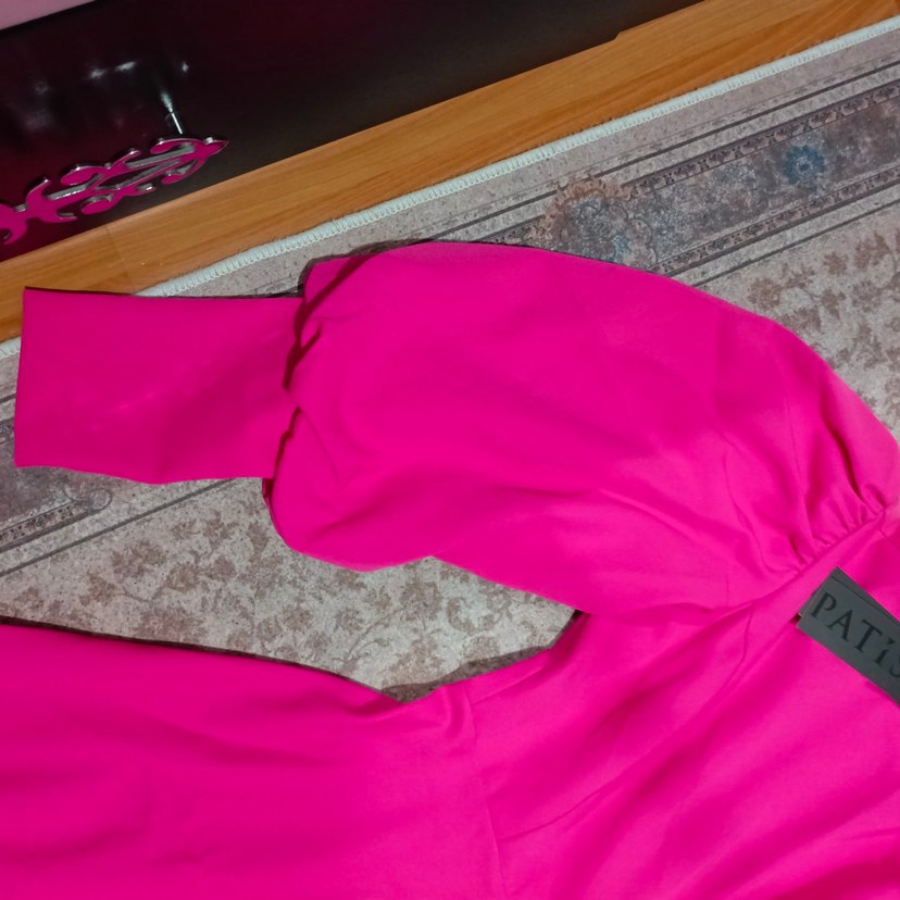 Pembe Uzun Kollu hakı Yaka gıbı yuvarlak Kadın Elbise - Görsel 4