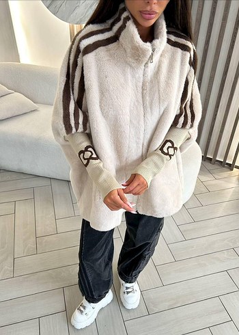 Gri Süet Detaylı Midi Boy Kadın Peluş Ceket standart - Görsel 3