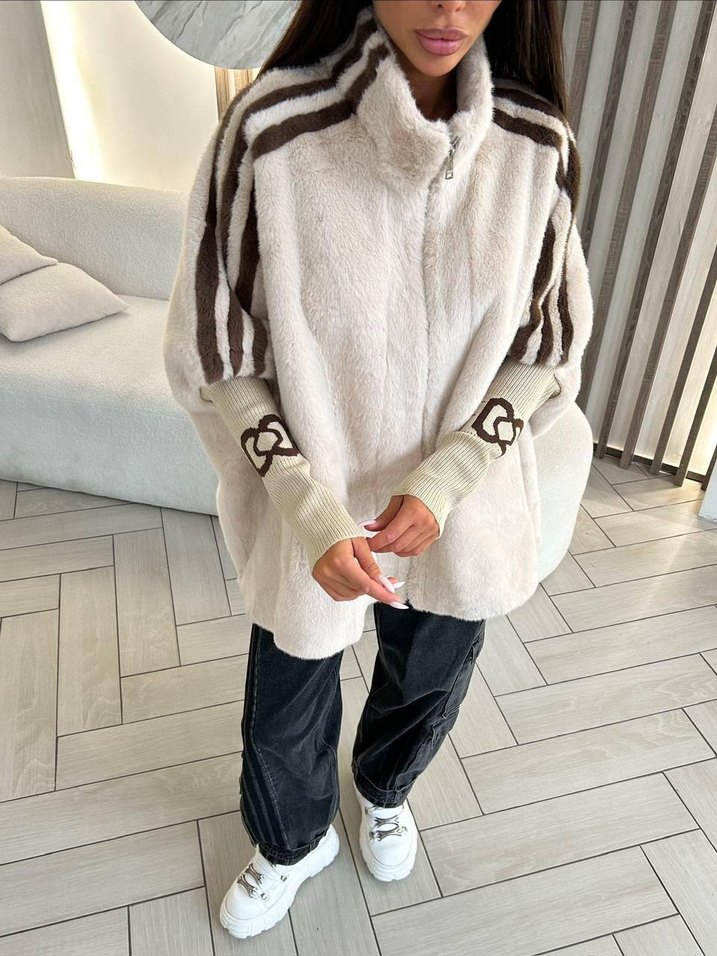 Gri Süet Detaylı Midi Boy Kadın Peluş Ceket standart - Görsel 3