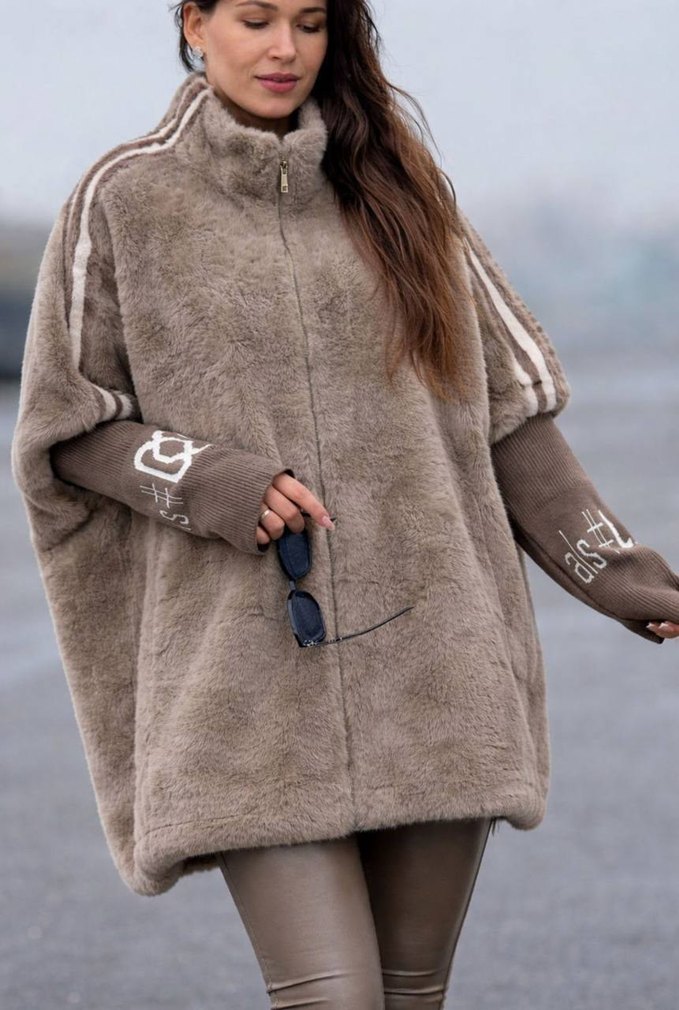 Gri Süet Detaylı Midi Boy Kadın Peluş Ceket standart - Görsel 5