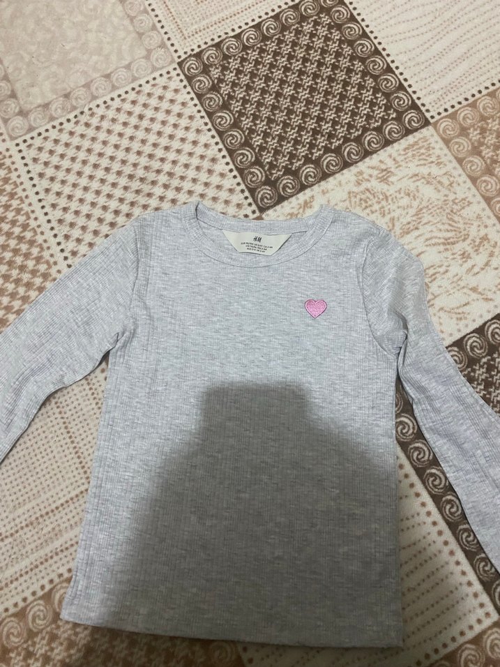Kız Çocuk  de Gri Uzun Kollu Nakışlı Tişört - Görsel 2