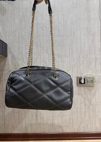 Setrems Marka Zincir Detaylı Gri Deri Kadın Çanta - Görsel 3