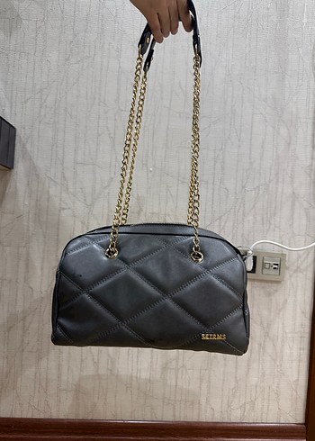 Setrems Marka Zincir Detaylı Gri Deri Kadın Çanta - Görsel 2