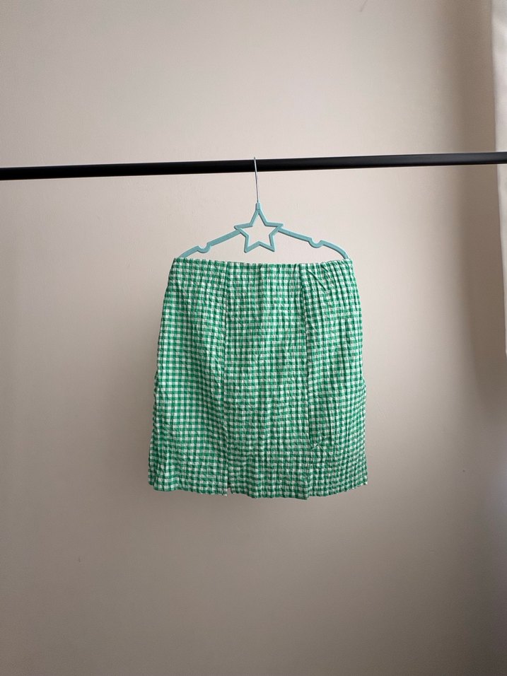 Yeşil Kareli Pilili Midi Etek - Görsel 2