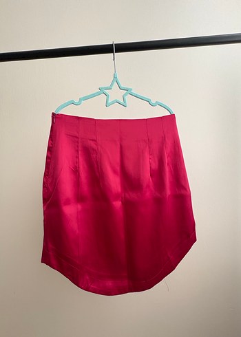 Parlak Pembe Drapeli Mini Etek - Görsel 2