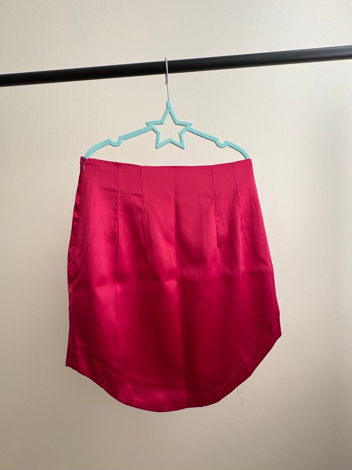 Parlak Pembe Drapeli Mini Etek - Görsel 2