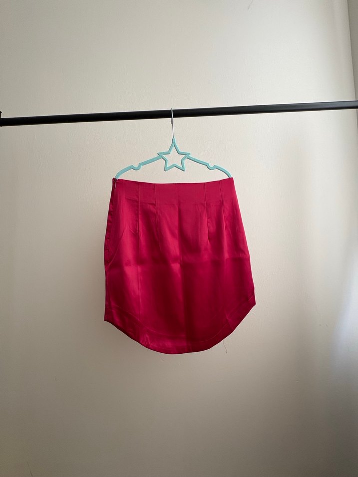 Parlak Pembe Drapeli Mini Etek - Görsel 3