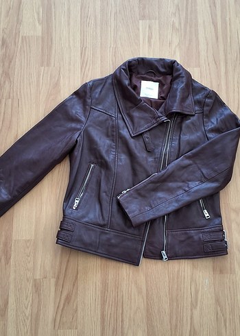 m Beden mango bordo Kemerli gerçek Deri Biker Ceket
