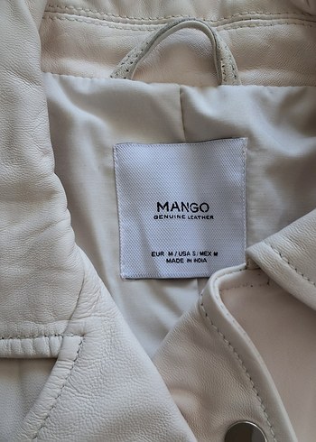 Mango Beyaz hakiki Deri Kadın Biker Ceket