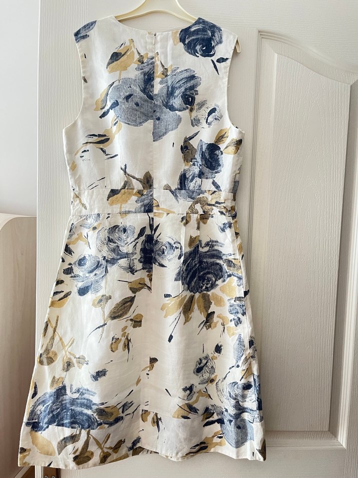 Çiçek Desenli Kolsuz Midi Keten Elbise - Görsel 2