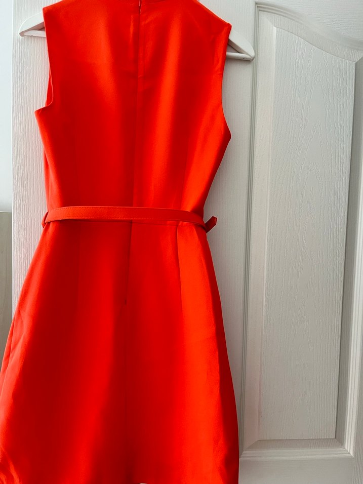 Kırmızı Midi Kemerli V Yaka Kadın Elbise - Görsel 2