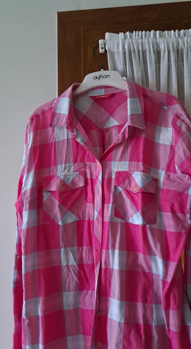 Düğmeli Pembe Pamuklu Kadın Gömlek - Görsel 2