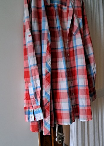 Düğmeli Kırmızı Salaş Midi Gömlek - Görsel 5