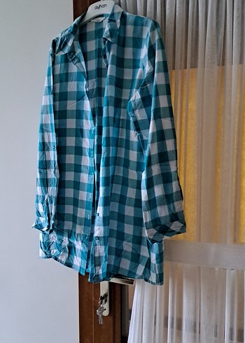 Turkuaz Düğmeli Pamuklu Kadın Gömlek - Görsel 2