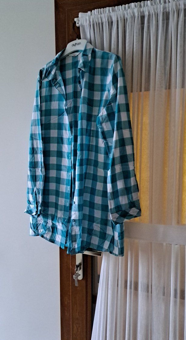 Turkuaz Düğmeli Pamuklu Kadın Gömlek - Görsel 2