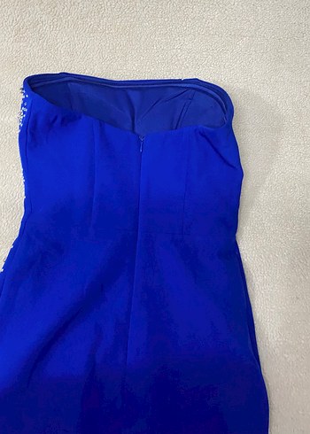 Straplez Taşlı Abiye Saks Mavisi - Görsel 3