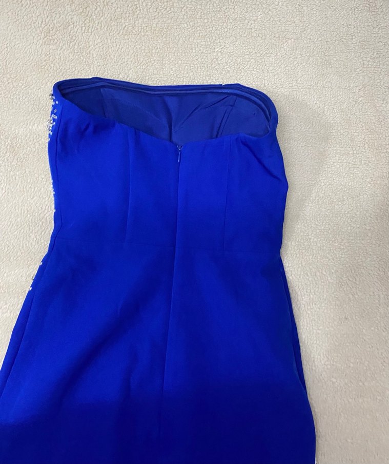 Straplez Taşlı Abiye Saks Mavisi - Görsel 3