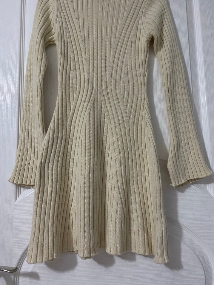 Beyaz Fitilli Triko Midi Elbise - Görsel 2