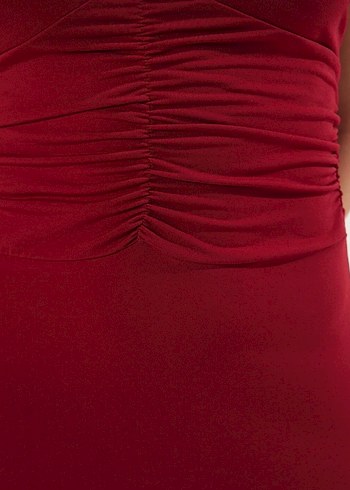 Bordo sırtı açık elbise - Görsel 5