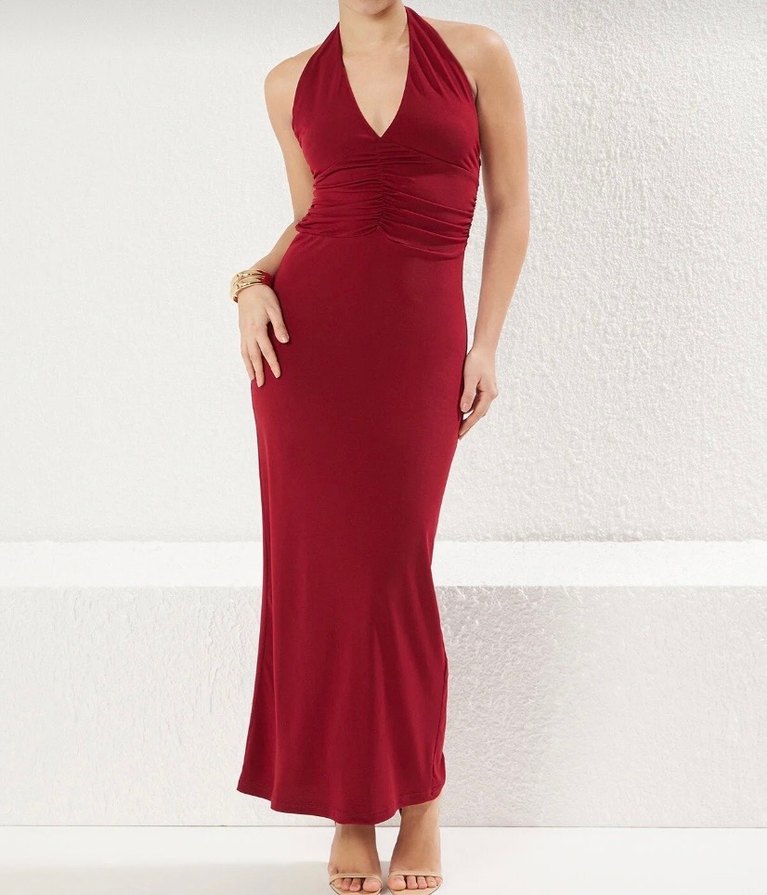 Bordo sırtı açık elbise - Görsel 2