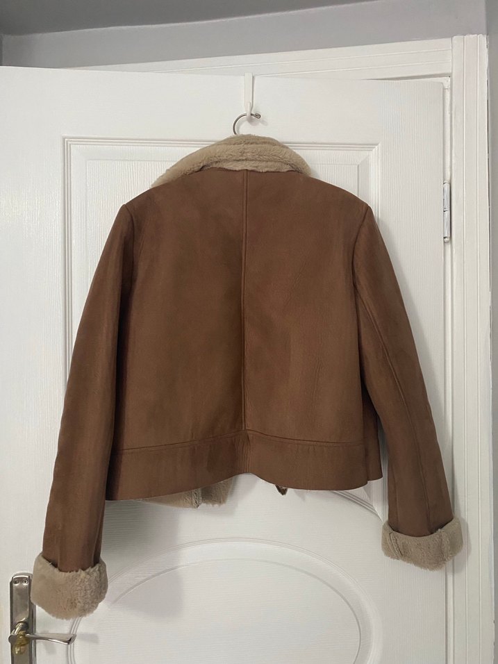 Kürklü Bej Süet Kadın Ceket - Görsel 2